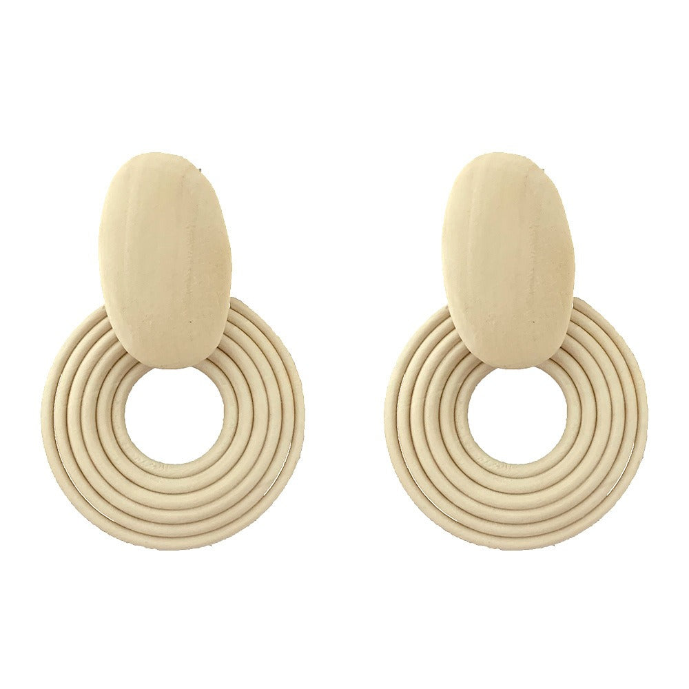 Geometric Circle Spiral Wooden Earrings Simple and Retro Personality Exaggerated Earrings for Women