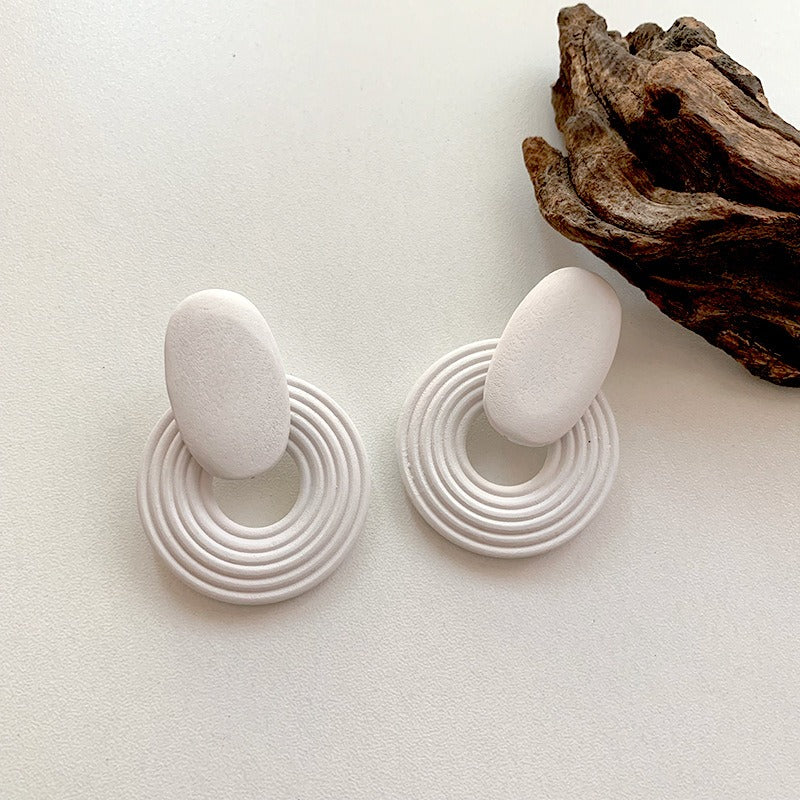 Geometric Circle Spiral Wooden Earrings Simple and Retro Personality Exaggerated Earrings for Women