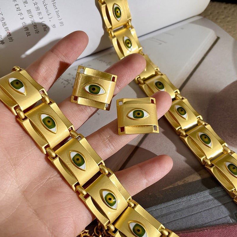 Golden Square Eyes Spliced Neckchain Small Square Devil's Eye Girl