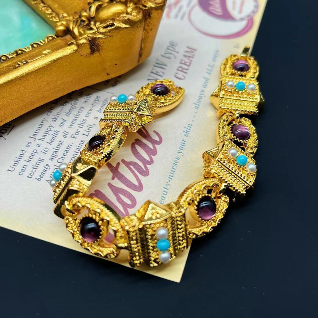 French Pure Gold Brilliant Light Luxury Glass Pearl Bracelet Bracelet