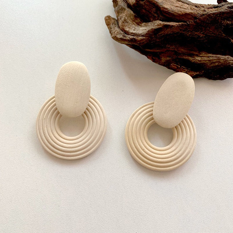 Geometric Circle Spiral Wooden Earrings Simple and Retro Personality Exaggerated Earrings for Women