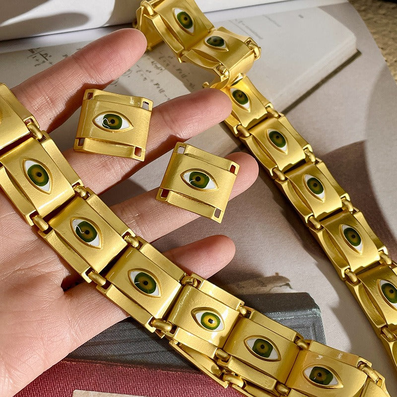 Golden Square Eyes Spliced Neckchain Small Square Devil's Eye Girl