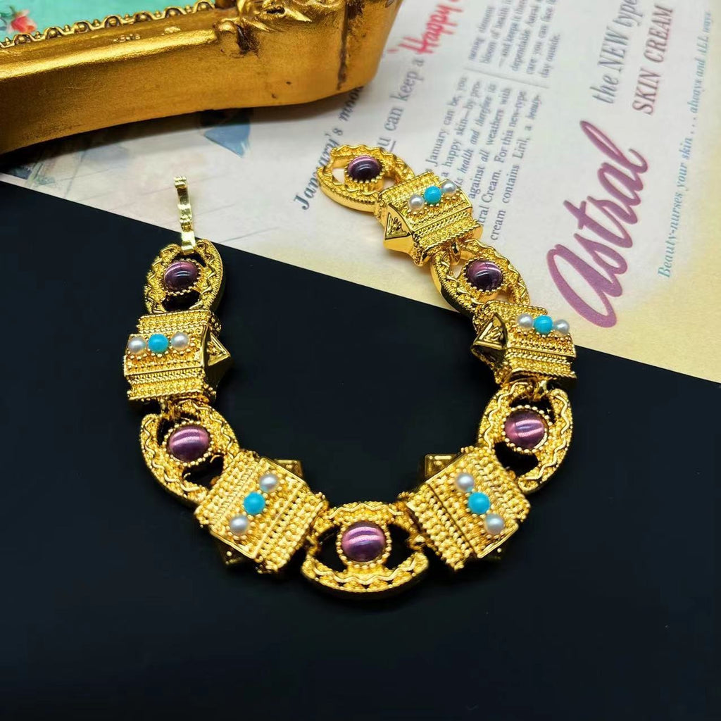 French Pure Gold Brilliant Light Luxury Glass Pearl Bracelet Bracelet