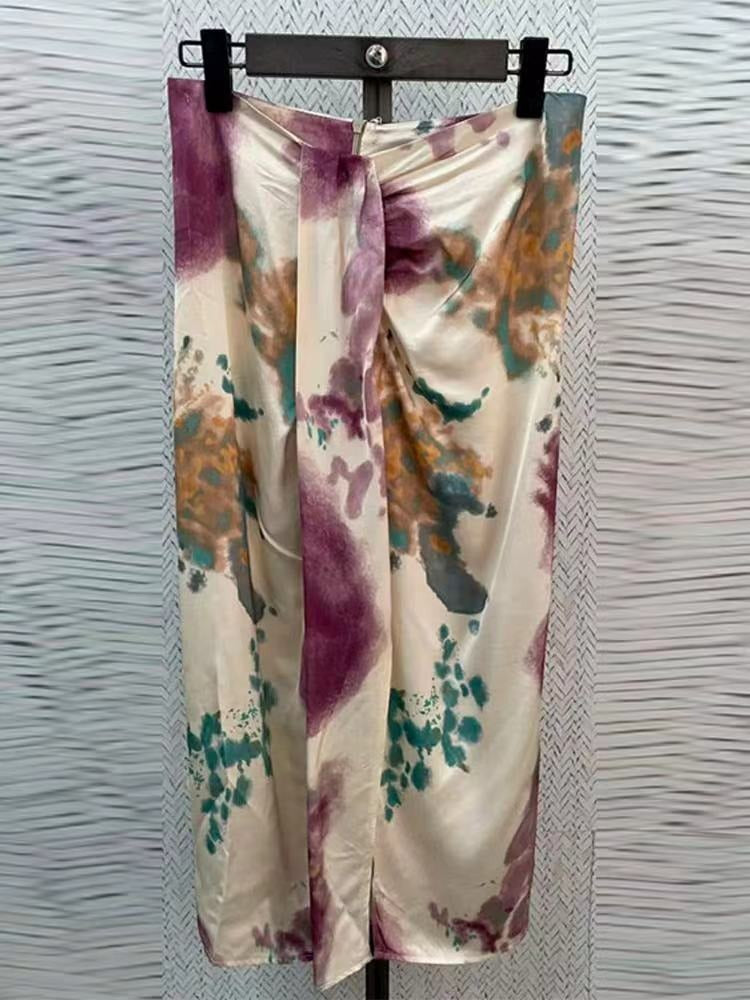 V-neck long sleeved top with elegant temperament, split long skirt for women's set